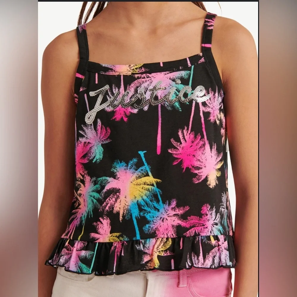 Justice 👧🏻Sz7-8 🌴Pink and Yellow Ruffled Crop Camisole